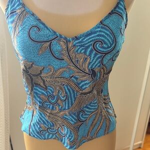 Cache Blue and Gold Patterned Skirt